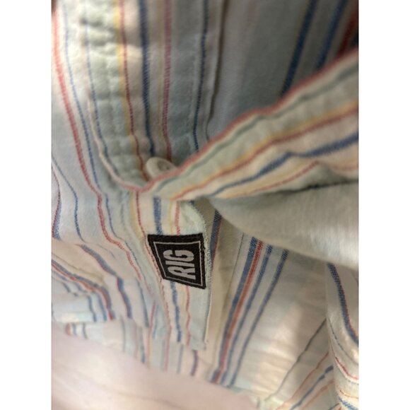 RIG Mens Short Sleeve Striped Shirt Size 42 Casual Cotton Linen Blend - Picture 5 of 10